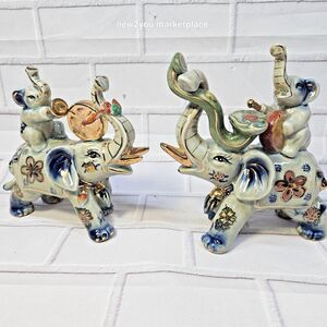 Vintage hand painted decorative elephants with glided details known for goodluck